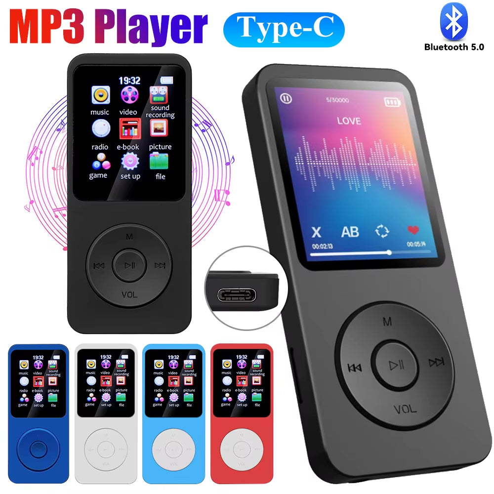 MP3 Player Type-C Hifi Lossless Music Player Bluetooth-Compatible5.0 Student Walkman Support FM Radio E-Book Recording for Kids