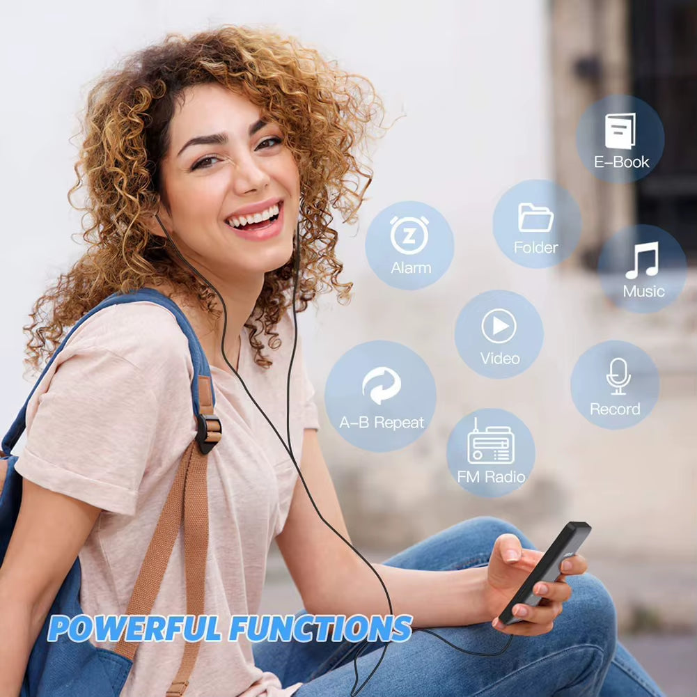 MP3 Player Type-C Hifi Lossless Music Player Bluetooth-Compatible5.0 Student Walkman Support FM Radio E-Book Recording for Kids